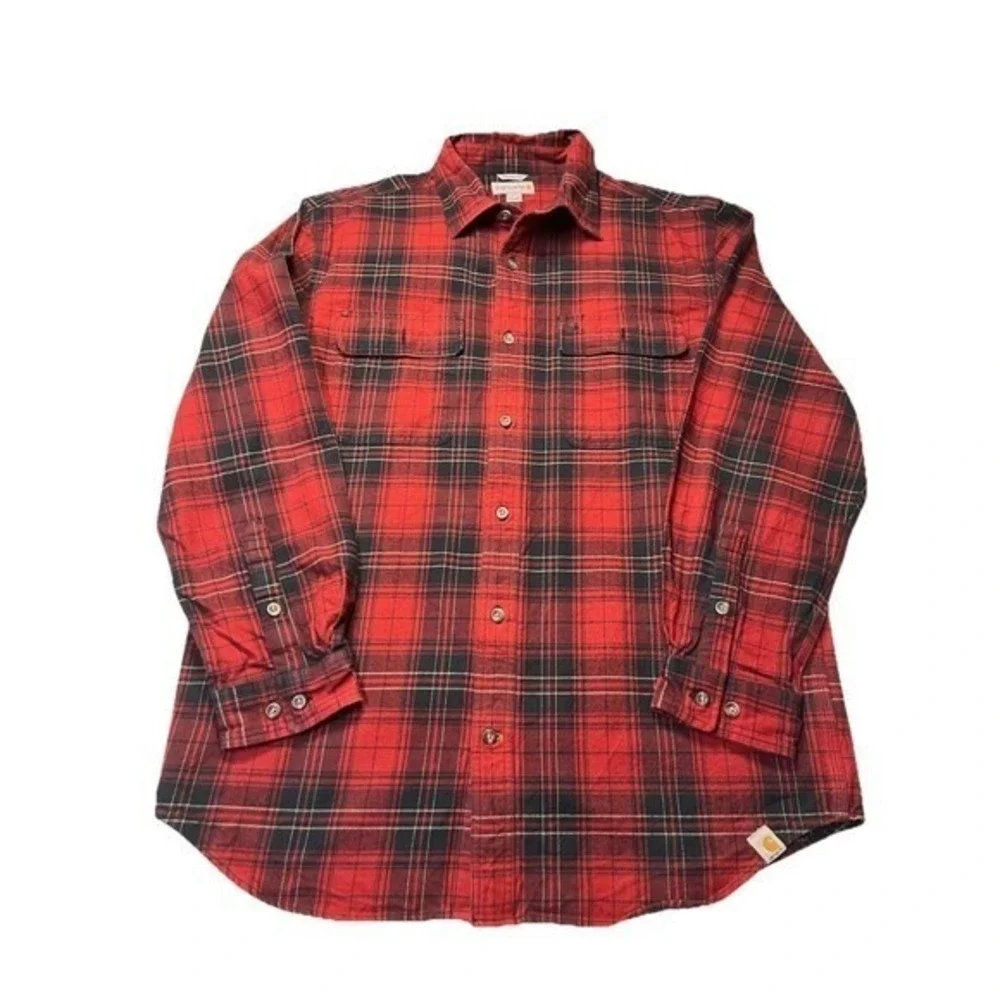 Carhartt Original Fit Plaid Flannel Shirt Mens Large‎ Red Plaid Workwear